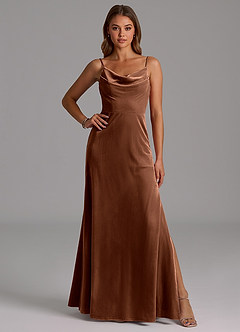Azazie Olaine Bridesmaid Dresses Umber A-Line Pleated Velvet Dress image1