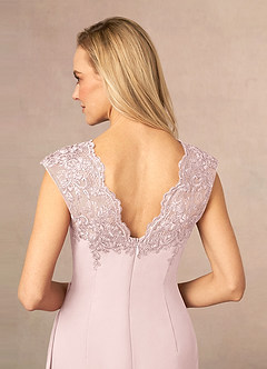 Azazie Gladys Mother of the Bride Dresses Blushing Pink A-Line Queen Anne Lace Chiffon Dress image6