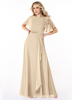 Azazie Aaliyah Modest Bridesmaid Dresses A-Line Scoop Pleated Chiffon Floor-Length Dress image1