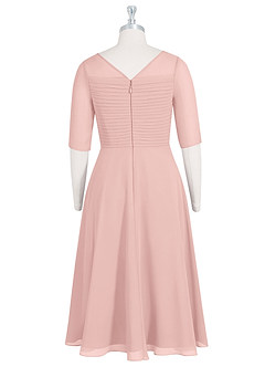 Azazie Naomi Abiti per la Madre della Sposa Abito A-Line in Chiffon Plissettato con Scollo a Barca Rosa Cipria image8