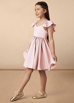 Azazie Roza Blumenmädchenkleider A-Linie Stretch-Satin Kleid Zartrosa image2