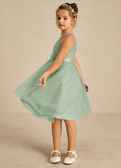 Azazie Honey Blumenmädchenkleider A-Linie Mit Perlen Matte Satin Kleid Agave image3