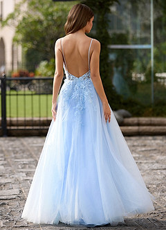 Filigreelace Himmelblau Ballkleid mit 3D-Blumenmuster image2