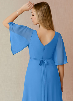 Azazie Cierra Abiti da Damigella Abito A-Line in Chiffon con Scollo a V Blue Jay image8