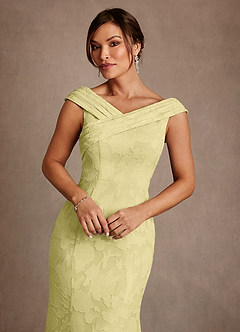 Azazie Keith Mother of the Bride Dresses Lemon Sorbet Sheath Pleated Floral Burnout Dress image4