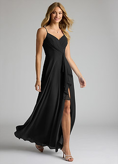 Azazie Akita Robes de demoiselle d'honneur Robe Trapèze en Mousseline de soie Noir image2