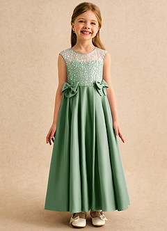 Azazie Candy Girl Final Sale Matcha Ball-Gown Bow Matte Satin Dress image4