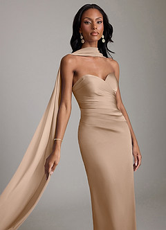 Azazie Sonora Vestidos de damas de honor Vestido de Gris Pardo de Satén Elástico de Corte Recto con Sin tirantes image4