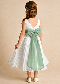 Azazie Margot Abiti da Ragazza di Fiori Abito A-Line in Chiffon Plissettato Avorio Matcha image5