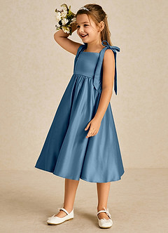 Azazie Chelsie Flower Girl Dresses Bermuda A-Line Bow Matte Satin Dress image4