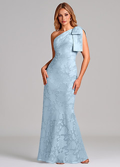 Azazie Yuanna 신부 들러리 드레스 인어 한쪽 어깨 플로럴 번아웃 바닥 길이 드레스 image3