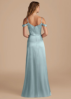Azazie Ocean Robes de demoiselle d'honneur Robe Trapèze en Satiné métallisé Épaule décolletée Brume image2