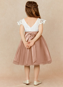 Azazie Vetty Flower Girl Dresses Ivory Champagne Rose A-Line Lace Tulle Dress image2
