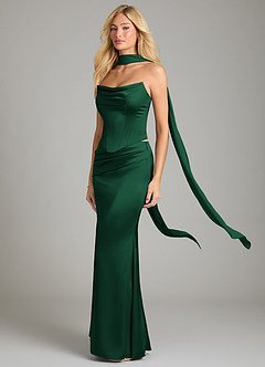 Azazie Sorrel Bridesmaid Dresses Dark Green Mermaid Strapless Stretch Satin Convertible Dress image6