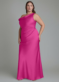 Azazie Emerson Bridesmaid Dresses Fuchsia Mermaid Off the Shoulder Stretch Satin Dress image11