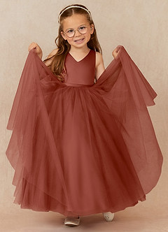 Azazie Marybell Flower Girl Dresses Auburn A-Line Bow Tulle Dress image3