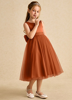 Azazie Winnie Flower Girl Dresses Burnt Orange Ball-Gown Bow Tulle Dress image6