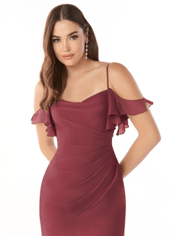 Azazie Emeralda Jurken voor bruidsmeisjes Jurk van Chiffon met Kolom Off the Shoulder Merlot image6