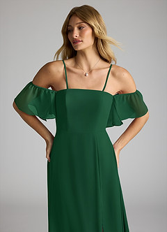 Azazie Sue Bridesmaid Dresses Dark Green A-Line Off the Shoulder Chiffon Convertible Dress image2