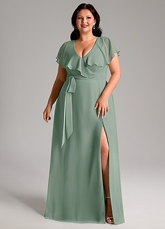 Azazie Lainey Bridesmaid Dresses Silver Sage A-Line with Pockets Chiffon Dress image3