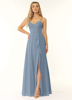 Azazie Naeem Brautjungfernkleider A-Linie V-Hals Rüsche Chiffon Kleid Staubblau image3