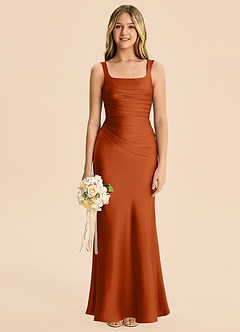 Azazie Agustina Junior Burnt Orange Sheath Pleated Stretch Satin Dress image6