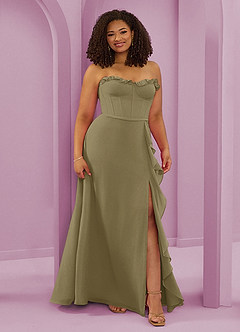 Barbie ♥ Azazie Brautjungfernkleider A-Linie Herzausschnitt Chiffon Kleid Moosgrün image10