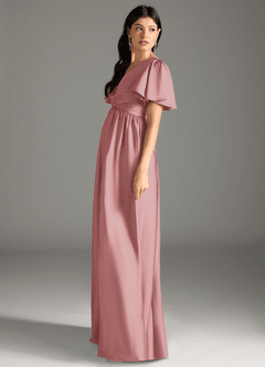 Azazie Verna Maternity Bridesmaid Dresses A-Line Ruched Stretch Satin Floor-Length Dress image7