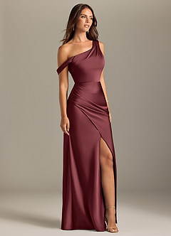 Azazie Madelyn Brautjungfernkleider Wandelbar Meerjungfrau-Linie Schulterfrei Stretch-Satin Kleid Merlot image4