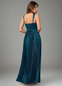 Azazie Avenelle Bridesmaid Dresses Ink Blue A-Line Corset Stretch Satin Dress image2