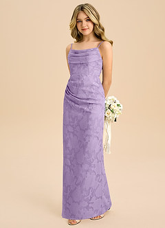 Azazie Mai Junior Lilac Sheath Pleated Floral Burnout Dress image1