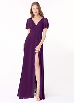 Azazie Kimber Bridesmaid Dresses Grape A-Line Flounce Sleeve Chiffon Dress image1