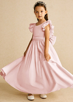 Azazie Piglette Blumenmädchenkleider A-Linie Schleifen Matte Satin Kleid Zartrosa image2