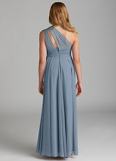 Azazie Charlize Junior Dusty Blue A-Line Mesh Dress image2