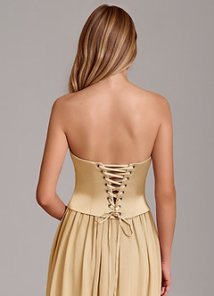 Azazie Cadence Bridesmaid Dresses Gold A-Line Corset Stretch Satin Convertible Dress image6