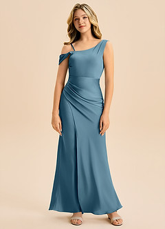 Azazie Madelyn Junior Bermuda Sheath Off the Shoulder Stretch Satin Dress image6