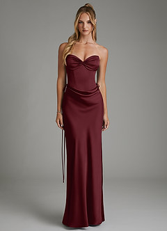 Azazie Natasha Vestidos de damas de honor Vestido Cabernet de Satén Elástico de Corte Sirena con Corsé image5