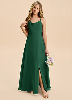 Azazie Gia Junior Dark Green A-Line Pleated Chiffon Dress image6