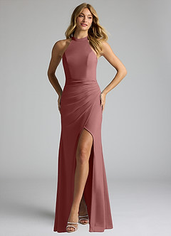 Azazie Galicia Bridesmaid Dresses Desert Rose Mermaid Halter Pleated Stretch Chiffon Dress image1