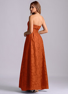 Azazie Lucienne Bridesmaid Dresses Paprika A-Line Strapless Floral Burnout Dress image2
