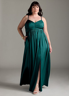Azazie Alia Robes de demoiselle d'honneur Robe Trapèze en Satin extensible Plissée Paon image10
