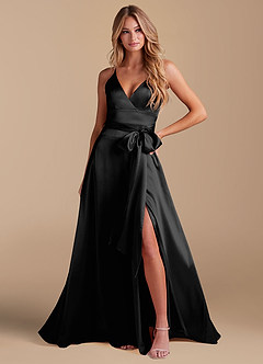 Azazie Sophia Bridesmaid Dresses Black A-Line with Pockets Metallic Satin Dress image4