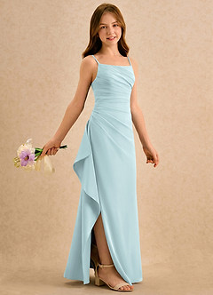 Azazie Cannoli Girls Formal Blumenmädchenkleider A-Linie Plissee Chiffon Kleid Nebel image1