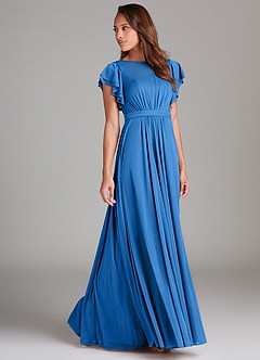 Azazie Daphne Modest Bridesmaid Dresses A-Line Ruched Mesh Floor-Length Dress image3