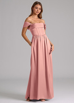 Azazie Hattie Bridesmaid Dresses Rosette A-Line Corset Stretch Satin Dress image4