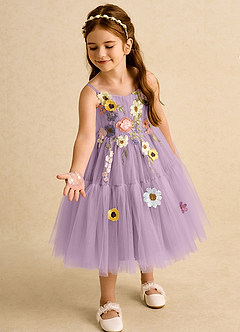 Azazie Osea Blumenmädchenkleider Ballkleid Plissee Tüll Kleid Blauregen image1