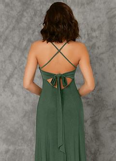 Azazie Aubrianna Bridesmaid Dresses Eucalyptus A-Line Pleated Luxe Knit Dress image2