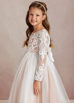 Azazie Elodie vestidos de niña de las flores Vestido de Marfil Rosa Champaña de Encaje de Princesa image6