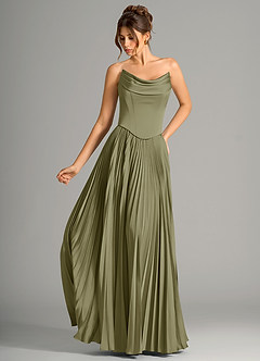 Azazie Saedra Robes de demoiselle d'honneur Robe Trapèze en Satin extensible Corset Pistache image1
