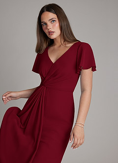 Azazie Kaya Final Sale Burgundy A-Line Pleated Chiffon Dress image4